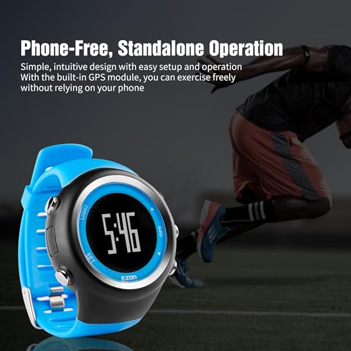 EZON GPS Running Watch with Distance Pace Alarm and Calorie Counter and Stopwatch for Men (Blue)
