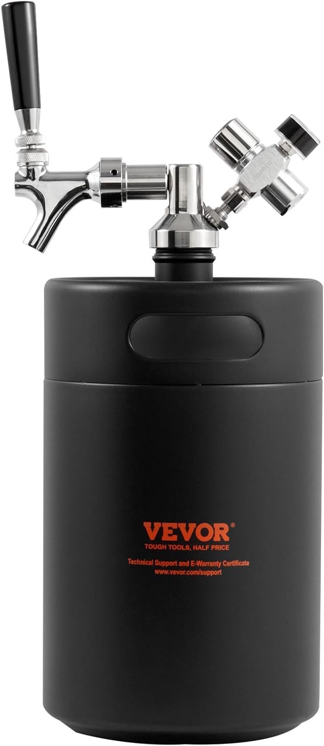 Beer Growler Tap System, 170Oz 5L Mini Keg, 304 Stainless Steel Pressurized Beer Growler, Keg Growler with Pressure Display, CO2 Regulator Faucet, Leak-Proof Ring For Draft, Homebrew, Craft Beer
