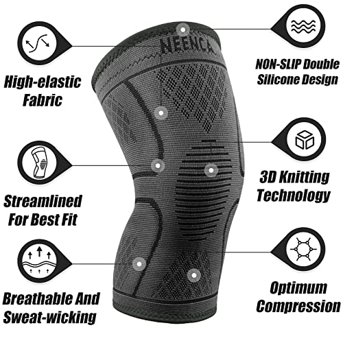 NEENCA Knee Braces for Knee Pain Women & Men -2 Pack Knee Sleeves for Knee Pain Set, Knee Brace Compression Sleeves, Knee ...