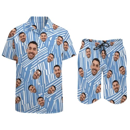 Personalized Men's Hawaiian Shirts and Shorts Set Custom 2-Piece Suits Button Down Shirt Outfit with Bucket Hats