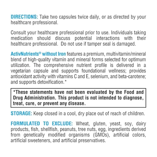 XYMOGEN ActivNutrients Without Iron - Multivitamin Multimineral for Wellness, Immune, Energy and Mood Support - Chelated M...