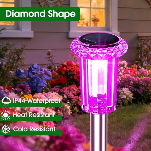 Eyrosa Solar Outdoor Lights, 10 Pack Solar Pathway Lights Outdoor Waterproof, Stainless Steel Stake Lighting for Garden Ya...