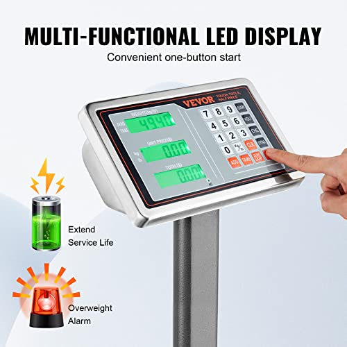 VEVOR Computing Digital Platform Scale, 660 lbs Load, 0.1 lbs Accuracy Computing Floor Scale with LB/KG, Tare, Price Calcu...