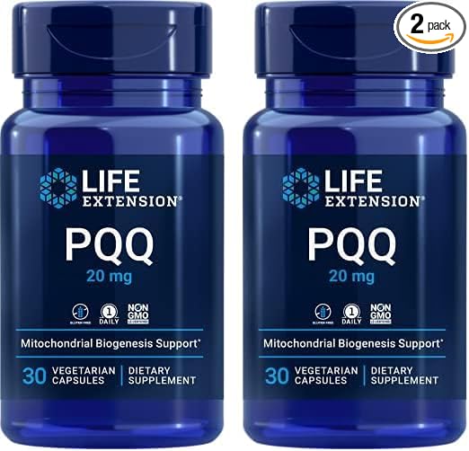 Life Extension PQQ (Pyrroloquinoline Quinone) 20mg Promotes The Growth of New Cellular Mitochondria - Gluten-Free, Once-Daily, Non-GMO, Vegetarian - 30 Vegetarian Capsules (Pack of 2)