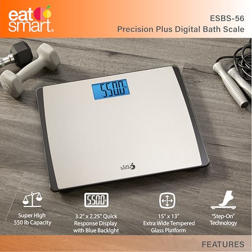 Eat Smart Precision 550 Pound Extra-High Capacity Digital Bathroom Scale, Extra-Wide Platform, Stainless Steel Body Weight...