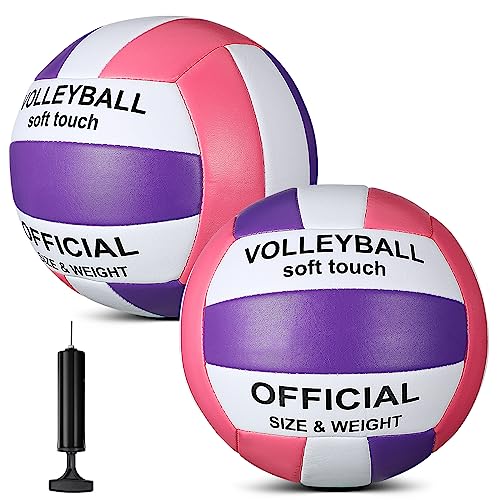 Lenwen 2 Pack Beach Volleyball Official Size 5 for Indoor Outdoor, Waterproof Soft Volleyball with Pump for Adult Beginner...
