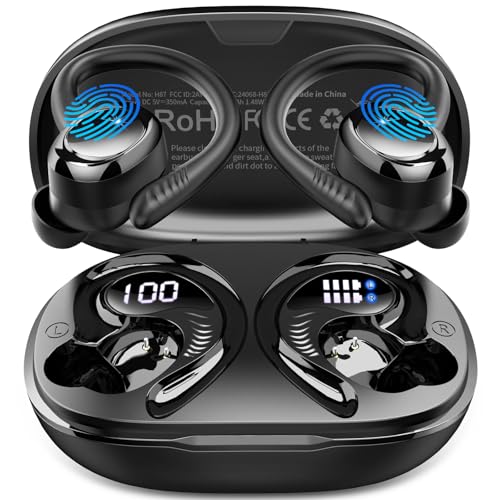 Hupoaf Wireless Earbuds Sport, New Bluetooth 5.4 Headphones with Earhooks, 50H Stereo Deep Bass Over Ear Buds with 4 ENC N...