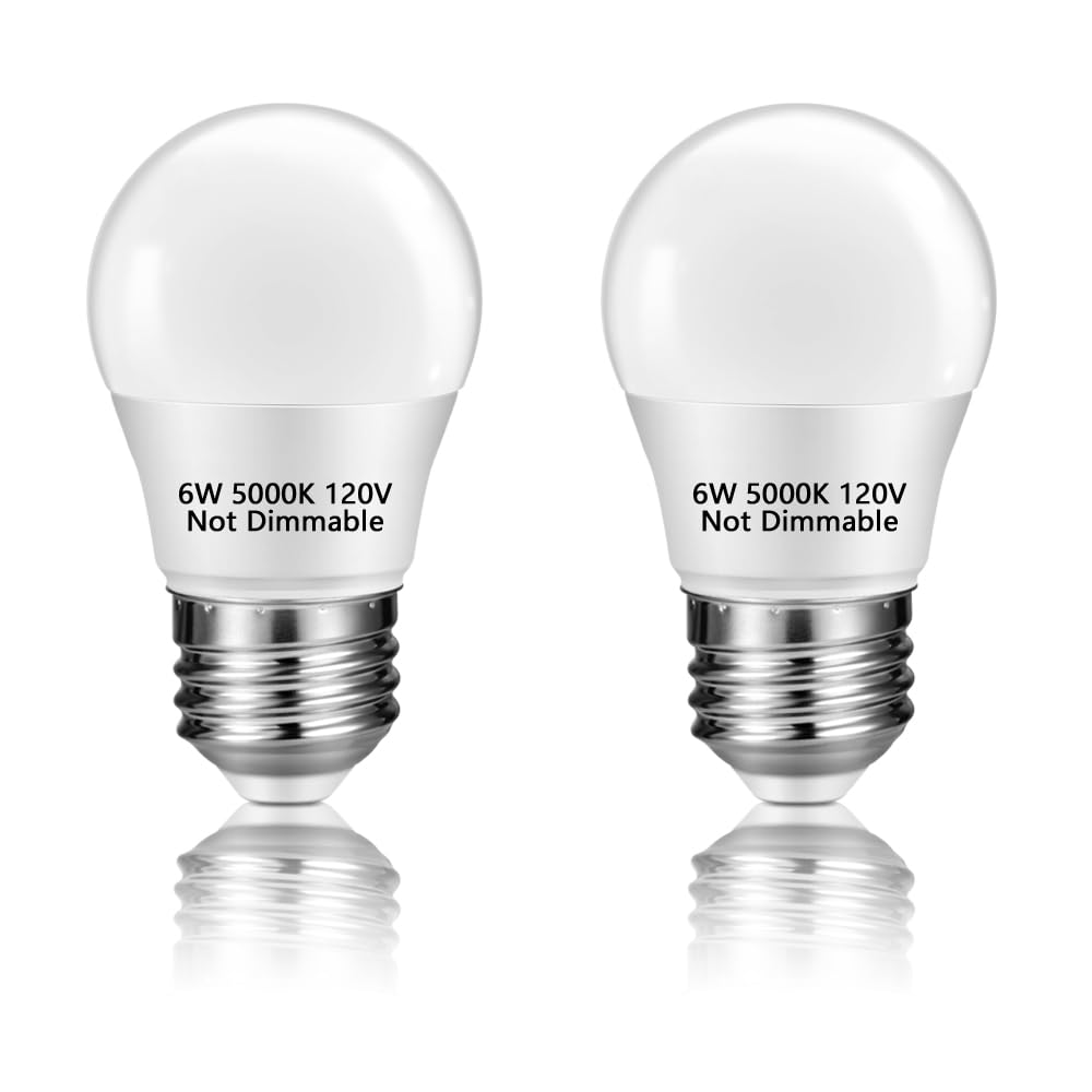 Neteha 2 Pack A15 6W 120V E26 Base Small Led Refrigerator Light Bulb  Non-Dimmable 60W Equivalent 5000K Daylight White A15/G45 Shape Led Appliance Bulb For Ceiling Fan And Lighting Fixtures