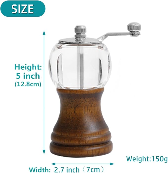 Pepper Mill Set Salt and Pepper Grinder Set Classical Roast Black Manual Pepper Grinder Set 2pcs-5in Hand Shake Salt Mill Walnut Wood Acrylic Ceramic Blades, Enjoy Fresh Pepper Spices