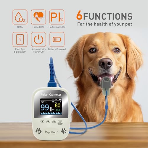 Pepultech Veterinary Pulse Oximeter for Dogs Cats,Bluetooth Pet Heart Rate Monitor, Veterinarian Blood Oxygen Saturation a...