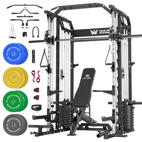 Major Fitness Drone2 Advanced Training Smith Machines– All-in-One Home Gym Squat Rack with Aluminum Pulley Set , Weight Ba...