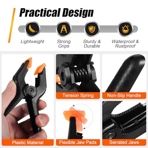 RELBRO Spring Clamps, 4.5 Inch Large Plastic Clips for Balloon Arch Backdrop Craft Decoration, Heavy Duty, Black, 10 Pcs