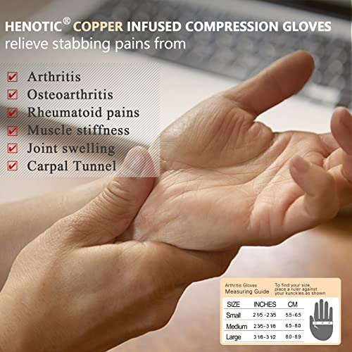 HENOTIC Copper Arthritis Gloves for Women Men, Fingerless Breathable & Moisture Wicking Arthritis Compression Gloves for R...