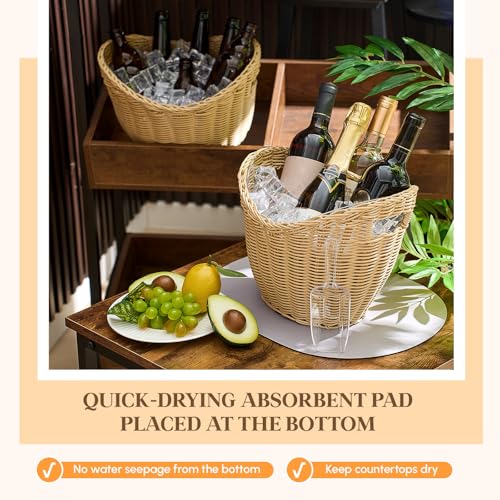 LemonRoad 2 Pcs Ice Bucket Woven Design with Scoops Diatomaceous Earth Pad 4l Champagne Wine Bucket Drink Bins for Parties...