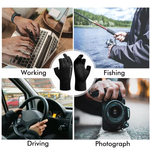 Riverruns Wool Fishing Gloves - Winter Fingerless Knitted Gloves for Men and Women 3-Cut Fingers Warm Gloves for Cold Weat...