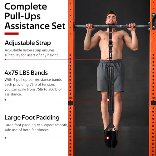 Pull Up Assistance Bands Set, Heavy Duty Adjustable Pull Up Assist Band with Feet Rest, Strength Training Bands for Home G...