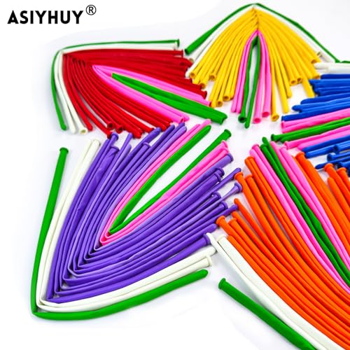 ASIYUHY 260 long balloons 100 Pack Twisting Animal Balloons Assorted Color Thickening Latex Modeling Long Magic Balloons f...