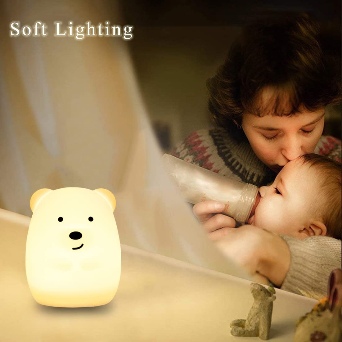 WHA&DARREN Bear Night Light, Silicone Nursery Lamp, 9 Colors, Model HY805, Cute Kids Room Decor