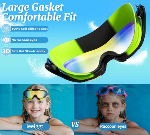 LEEIGGT Swim Goggles, Swimming Goggles of Professional Anti Fog No Leaking UV Protection Wide View for Women Men Youth Kids