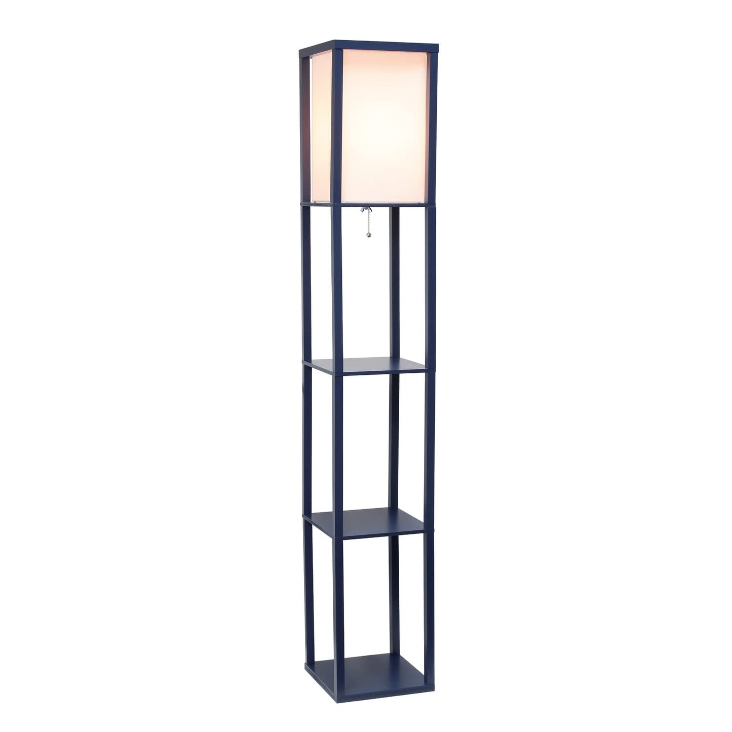 LALIA HOME Column Shelf Floor Lamp, Wood with Linen Shade, Model LHF-3004-NV, Navy