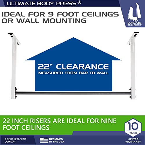 Wall or Ceiling Mount Pull Up Bar with 48” Straight Bar and 22” Risers, Double Wall Mounting Plates Fit 16” or 24” Studs a...