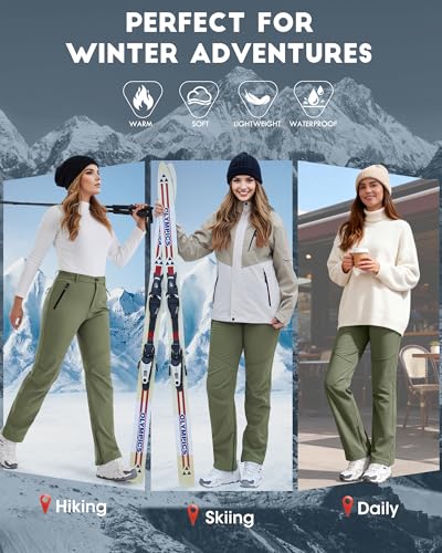 IGOLUMON Snow Ski Pants Womens Waterproof Fleece Lined Pants Winter Insulated Softshell for Hiking Snowboard Outdoor