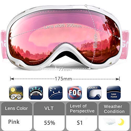 HUBO SPORTS Ski Goggles Over Glasses-Ski Snowboard Snowmobile Goggles for Men Women Adult, Anti Fog 100% UV Protection