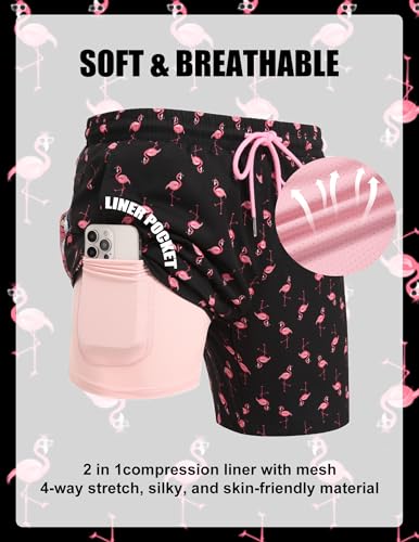 COOFANDY Mens Swim Trunks with Compression Liner Quick Dry 7 Inch Bathing Suit Beach Short with Zipper Pockets