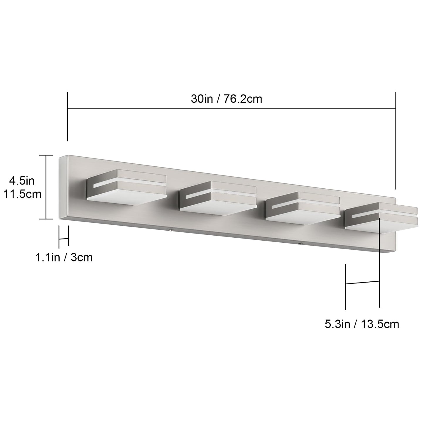 Sinerise Led Modern Bathroom Vanity Light Fixtures (4-Light  30-Inch  Dimmable)  Brushed Nickel Modern Acrylic Bathroom Wall Lighting Fixtures Over Mirror (Cool White 6000K)