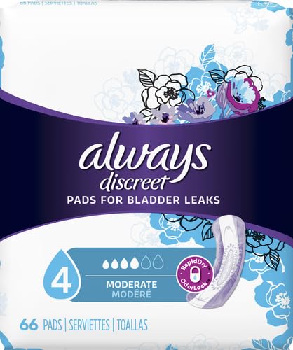 Always Discreet Incontinence Pads for Women, Moderate Absorbency, 66 Count