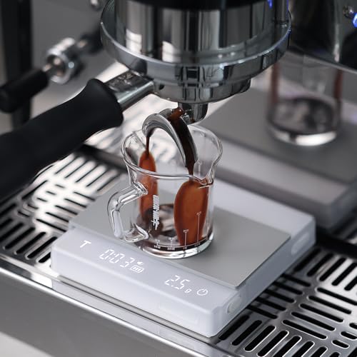 MHW-3BOMBER Mini Coffee Scale with Timer, 2kg/0.1g Rechargeable Espresso Scale,White Coffee Bean Scale with Manual/Smart M...