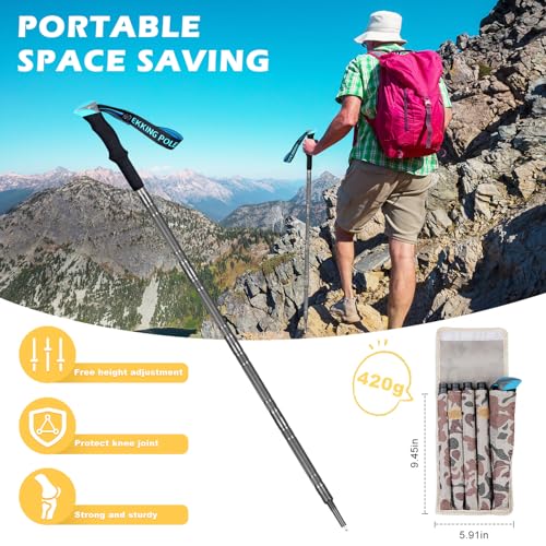 BEAUTIFABLE Hiking Walking Staff - Detachable Trekking Pole Multitool for Man Women (7 Tube