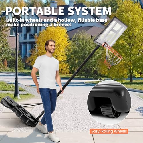 DUMOS 10FT Adjustable Height Portable Basketball Hoop Outdoor for Adult, 44 Inch Shatterproof Backboard w/Shock Absorbent ...