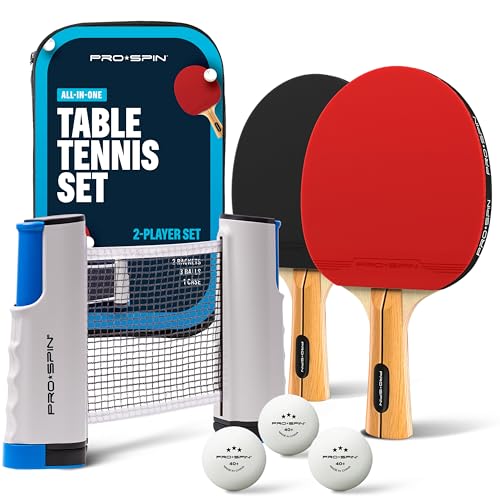 PRO-SPIN Portable Ping Pong Set with Retractable Ping Pong Net for Any Table, All-in-One Table Tennis Set with Ping Pong P...