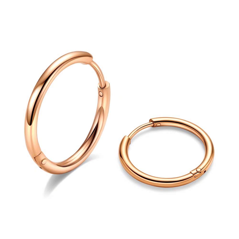 8MM Surgical Steel Hoop Earrings, Rose Gold Huggie Hoop Earrings Cartilage Hoops for Women, 20G 316L Surgical Stainless Steel Ea
