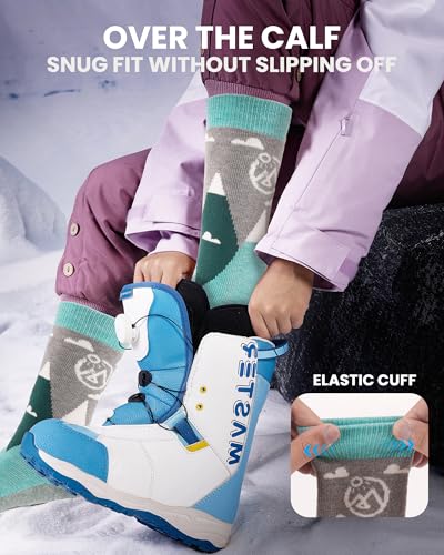 OutdoorMaster Merino Wool Ski Socks for Kids, Boys & Girls, Thermal Winter Warm Snowboarding Socks for Cold Weather