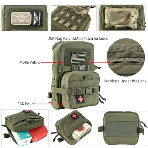Tactical Mini Molle Hydration Pack,Molle Hydration Carrier with IFAK Pouch&US Flag&Med Patch,Hydropack for 2L Water Bladder
