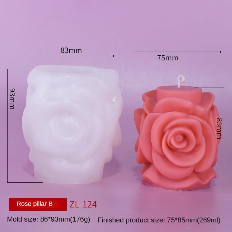 Rose Pillar Candle Silicone Mold Handmade Valentine's Day Mother's Day Flower Bouquet Soap Gypsum Resin Molds Wedding Decor Crafts Gifts (1)