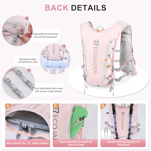 BECOJADDE Running Vest Hydration Backpack for Men Women, 5L Lightweight Running Backpack Hydration Pack for Marathon, Trai...