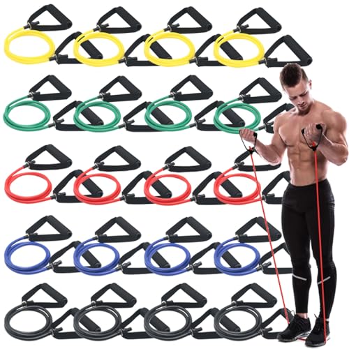 20 Pcs Resistance Bands with Handles for Home Workouts, Universal Exercise Bands Set for Physical Therapy & Rehabilitatio...