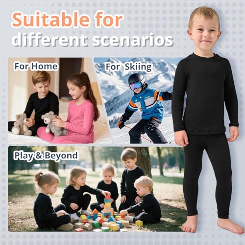 PUMYOON 2T-6Y Fleece Lined Toddler Thermal Set, Thermal Underwear for Kids Toddler Base Layer Shirt for Boys Girls