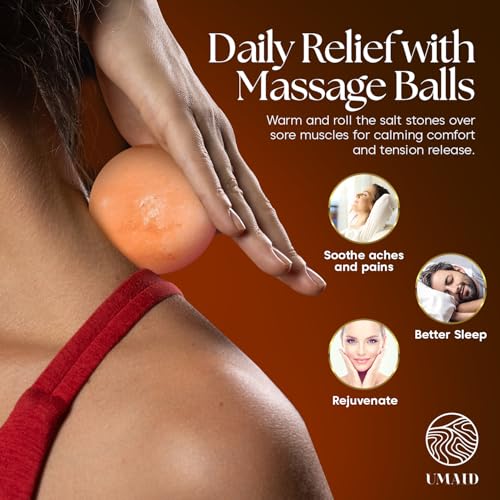 UMAID Himalayan Salt Lamp Bowl with 6 Massage Balls – Dimmable Natural Pink Rock Salt Lamp for Relaxation, Meditation,Yog...