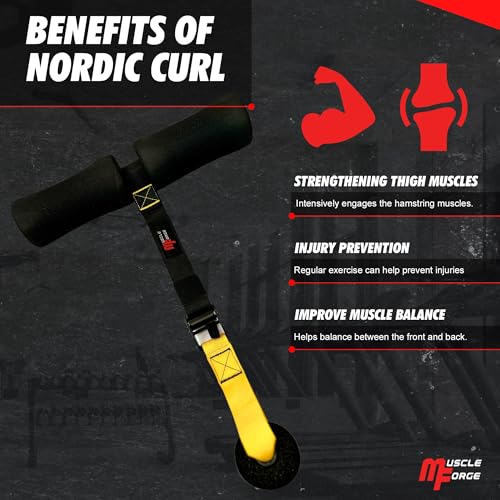 MuscleForge Nordic Curl Adjustable Hamstring Curl Strap - Exercise Device for Leg and AB Workouts up to 400lbs with Door A...