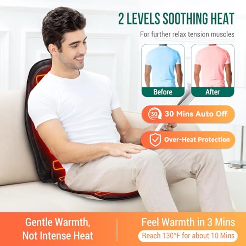 Snailax Vibration Back Massager with Heat, Massage Seat Cushion with 6 Vibrating Motors and 2 Heat Levels, Massage Chair P...