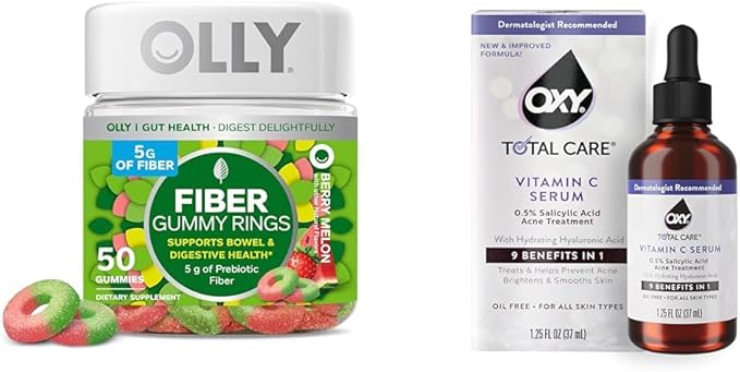 OLLY Fiber Gummy Rings 50ct + Oxy Total Care Hydrating Vitamin C Serum for Digestive Support, Clearer Skin