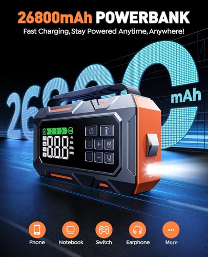Portable Jump Starter with Air Compressor 8000A 160PSI, 16-in-1 Car Battery Jump Starter with Emergency Kit, Auto-Shutoff ...