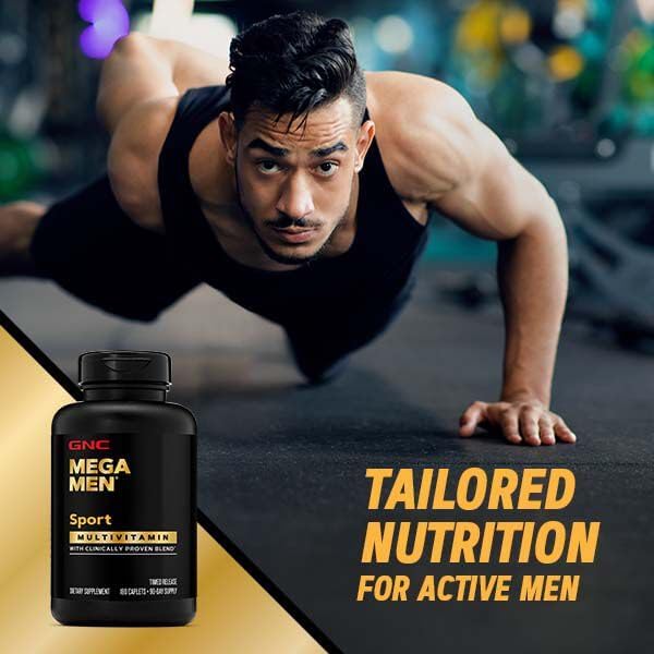 Mega Men Sport Multivitamin Caplets, Athletic Performance Nutrition, Muscle Function, Clinically Proven to Feel Better, Antioxidants, B Vitamins, Energy Production, Timed Release, 90 ct, 45 svgs