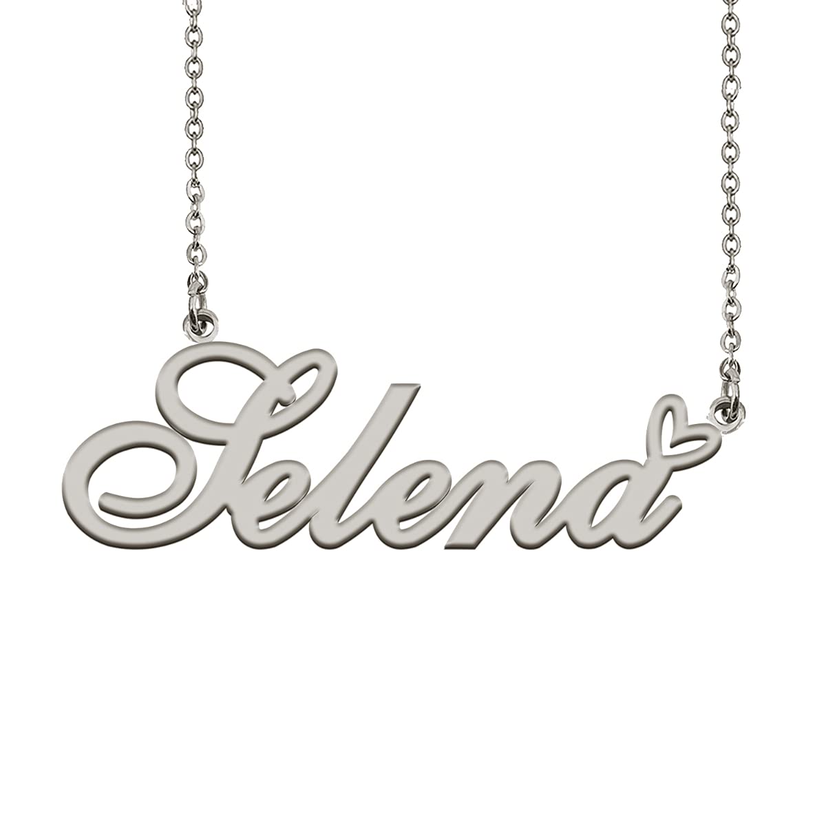 HUAN XUN Personalized Name Necklace Silver Selena Necklace for Women Best Bridesmaid Heart Pendant Jewelry Gift