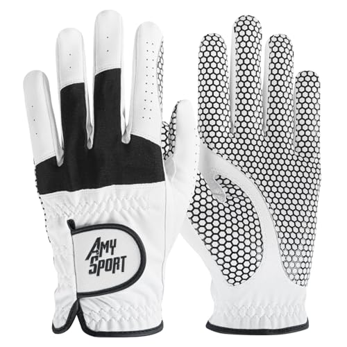 Amy Sport Upgraded Grip Golf Gloves Men Value 2 Pack for Left Right Handed Golfers, Anti Slip All Weather Comfortable Glov...