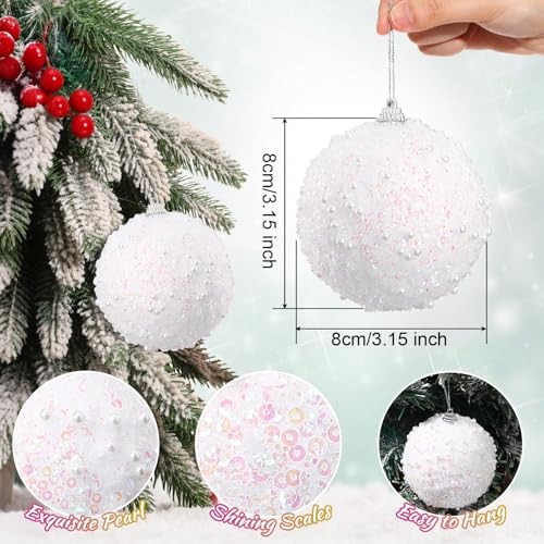 Lyrow 24 Pcs 3.15" Glitter Christmas Ball Ornament Set Christmas Ball Bulk Xmas Sequin Foam Hanging Ornament Decorative Ha...